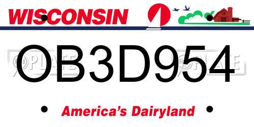 OB3D954 Wisconsin License Plate