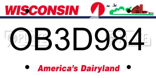OB3D984 Wisconsin License Plate