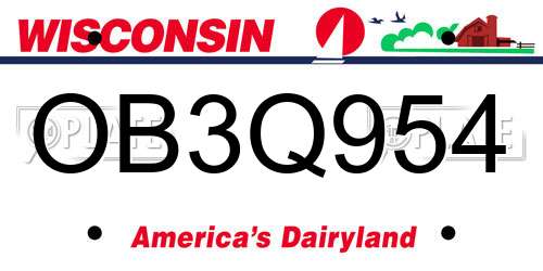 OB3Q954 Wisconsin License Plate