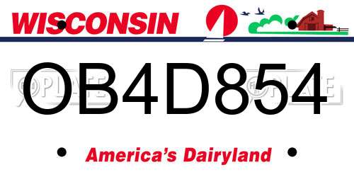 OB4D854 Wisconsin License Plate