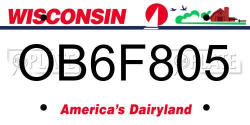 OB6F805 Wisconsin License Plate