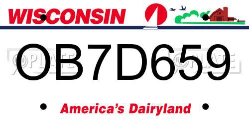 OB7D659 Wisconsin License Plate