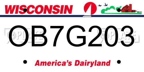 OB7G203 Wisconsin License Plate