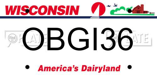 OBGI36 Wisconsin License Plate