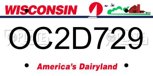OC2D729 Wisconsin License Plate