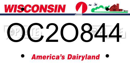 OC2O844 Wisconsin License Plate