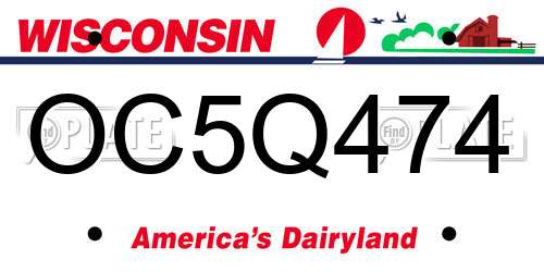 OC5Q474 Wisconsin License Plate