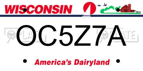 OC5Z7A Wisconsin License Plate