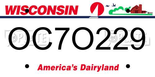 OC7O229 Wisconsin License Plate