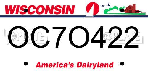 OC7O422 Wisconsin License Plate