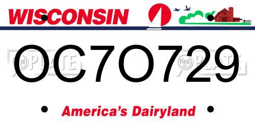 OC7O729 Wisconsin License Plate