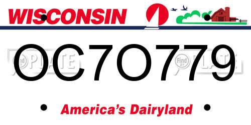 OC7O779 Wisconsin License Plate