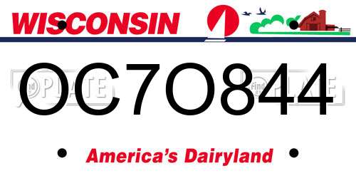 OC7O844 Wisconsin License Plate