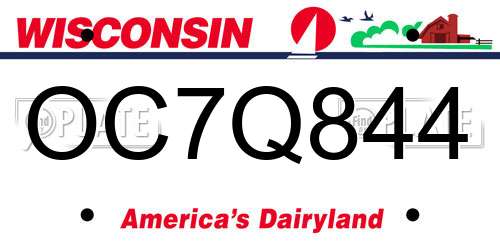 OC7Q844 Wisconsin License Plate