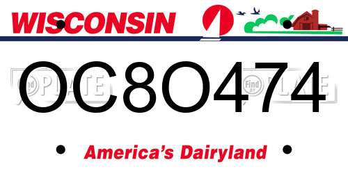OC8O474 Wisconsin License Plate