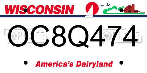 OC8Q474 Wisconsin License Plate