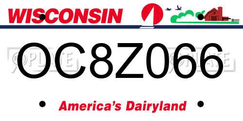 OC8Z066 Wisconsin License Plate