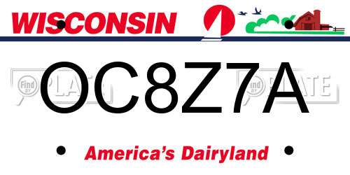 OC8Z7A Wisconsin License Plate