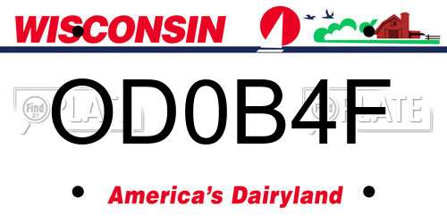 OD0B4F Wisconsin License Plate