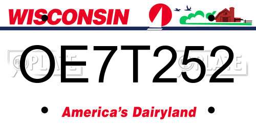 OE7T252 Wisconsin License Plate