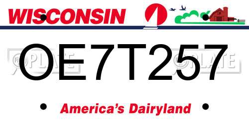 OE7T257 Wisconsin License Plate
