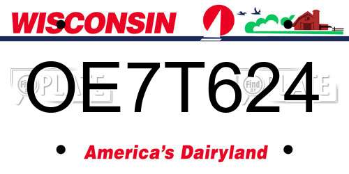OE7T624 Wisconsin License Plate