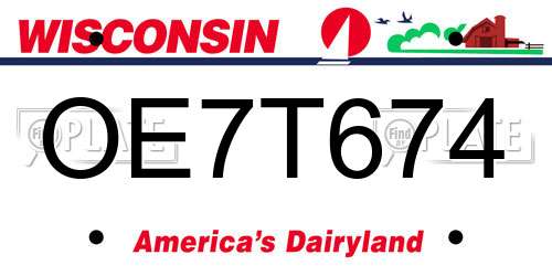 OE7T674 Wisconsin License Plate