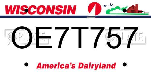 OE7T757 Wisconsin License Plate
