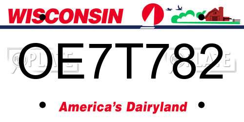 OE7T782 Wisconsin License Plate