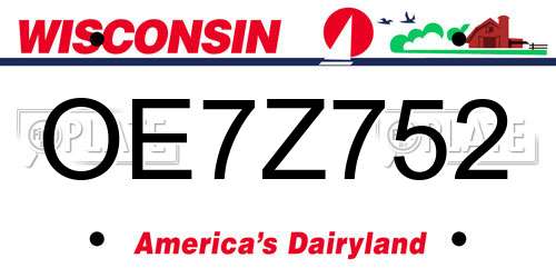 OE7Z752 Wisconsin License Plate
