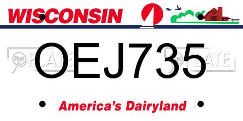 OEJ735 Wisconsin License Plate