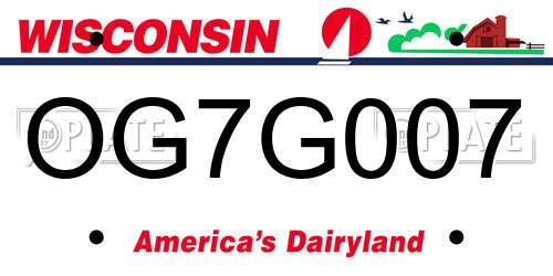 OG7G007 Wisconsin License Plate