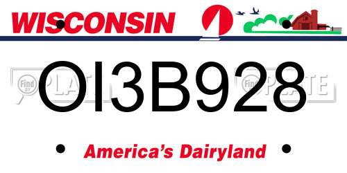 OI3B928 Wisconsin License Plate