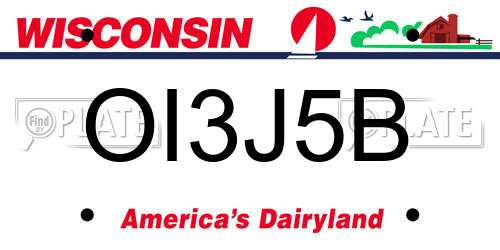 OI3J5B Wisconsin License Plate
