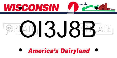 OI3J8B Wisconsin License Plate