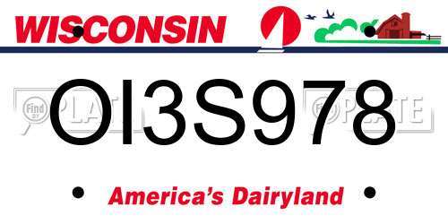 OI3S978 Wisconsin License Plate