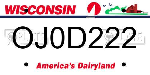 OJ0D222 Wisconsin License Plate