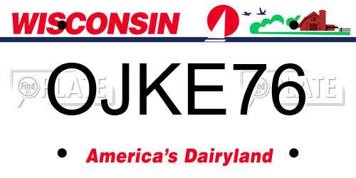 OJKE76 Wisconsin License Plate
