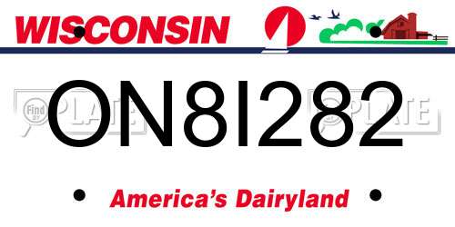 ON8I282 Wisconsin License Plate