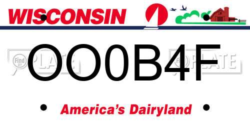 OO0B4F Wisconsin License Plate