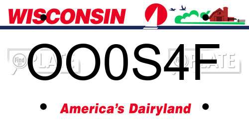 OO0S4F Wisconsin License Plate