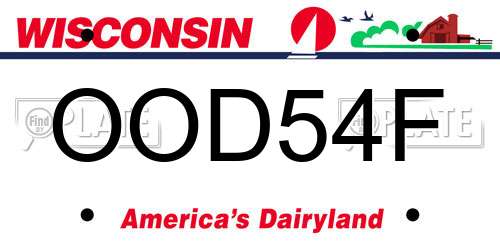 OOD54F Wisconsin License Plate