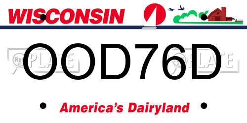 OOD76D Wisconsin License Plate