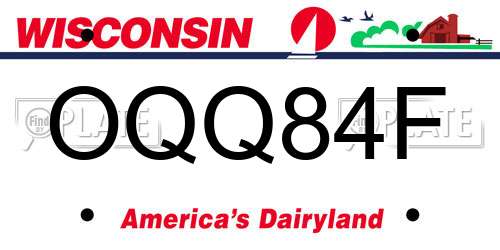 OQQ84F Wisconsin License Plate