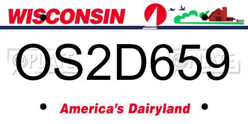 OS2D659 Wisconsin License Plate