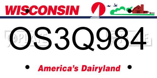 OS3Q984 Wisconsin License Plate