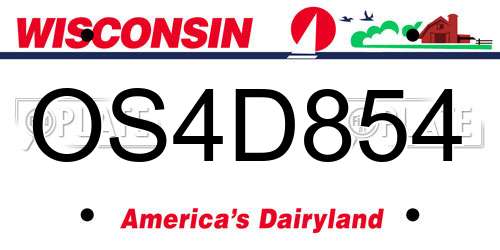 OS4D854 Wisconsin License Plate
