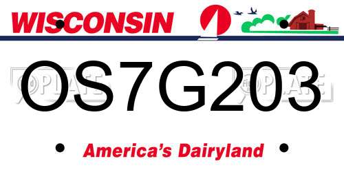 OS7G203 Wisconsin License Plate