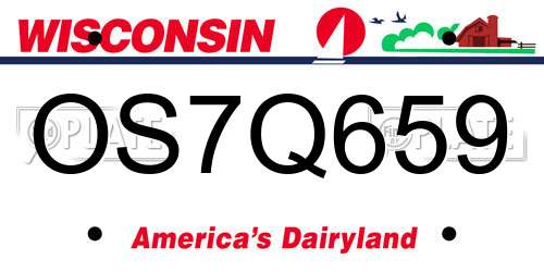 OS7Q659 Wisconsin License Plate