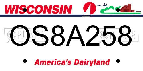 OS8A258 Wisconsin License Plate